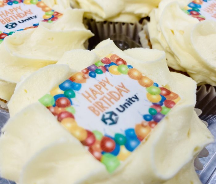 Happy Birthday Unity corporate cupcakes