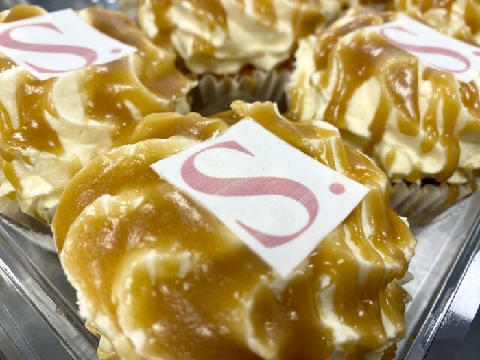 Salted caramel cupcakes with printed initial